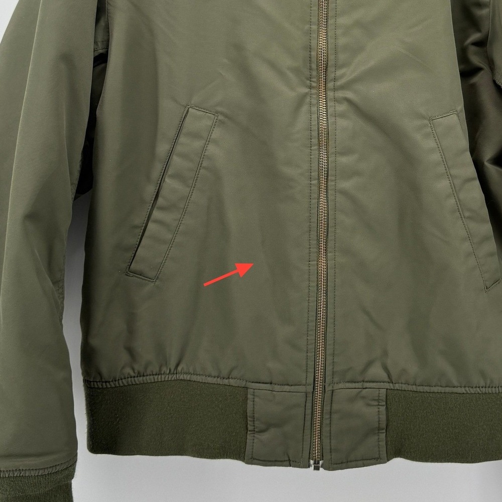 Uniqlo MA-1 Bomber Jacket Olive Green Men S Nylon Ribbed Collar Full Zip Pocket - Picture 3 of 7